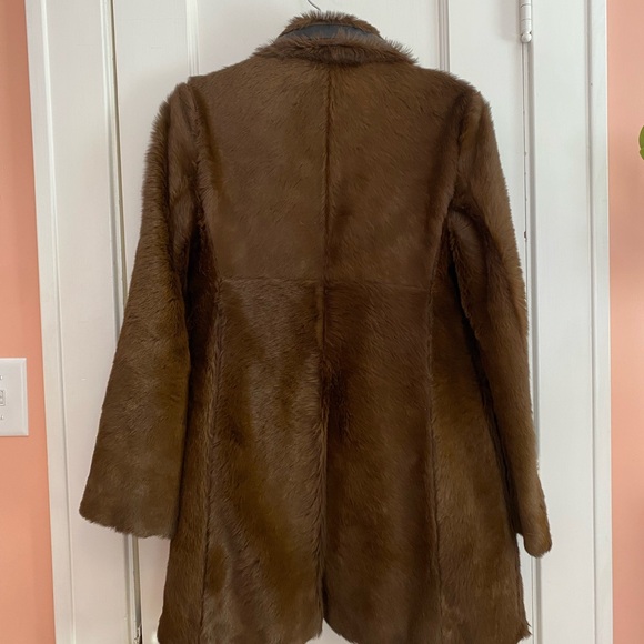 Derek Lam Brown Double-Breasted Women's Fur and Leather Car Coat sz 4 - Picture 8 of 15